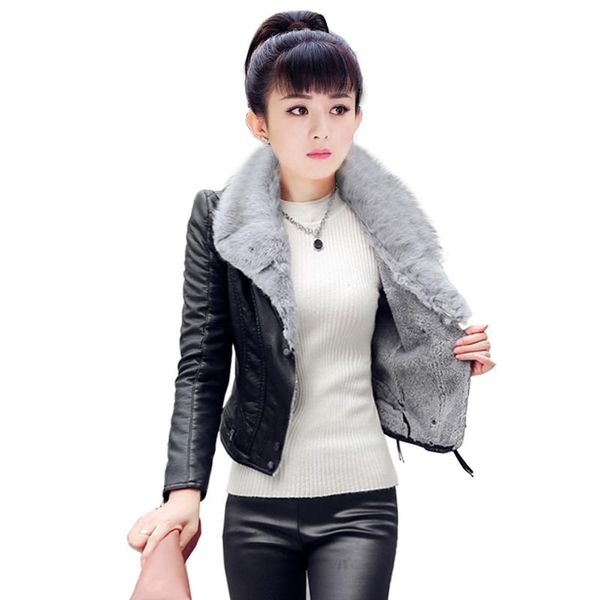 women's leather & faux coat jacket women winter clothes pu fur inside zipper slim short moto biker outwear plus size 4xl c92192, Black
women's leather & faux coat jacket women winter clothes pu fur inside zipper slim short moto biker outwear plus size 4xl c92192, Black