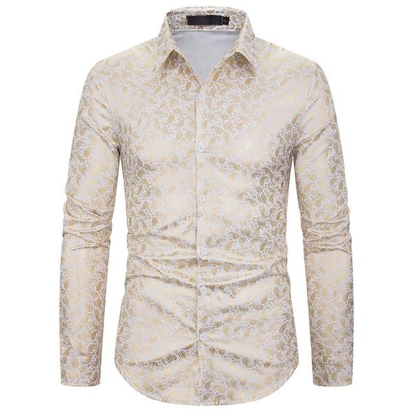 men's casual shirts 2021 autumn nightclub lapel long-sleeved cashew flower bronzing printed shirt men plus size, White;black
men's casual shirts 2021 autumn nightclub lapel long-sleeved cashew flower bronzing printed shirt men plus size, White;black