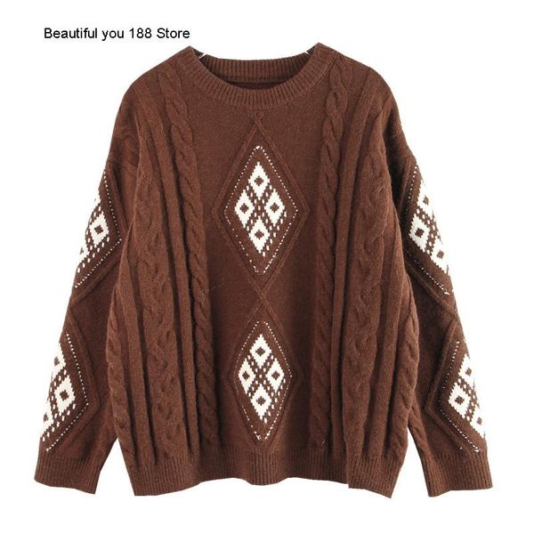 women's sweaters style diamond twist sweater for autumn and winter wear, White;black
women's sweaters style diamond twist sweater for autumn and winter wear, White;black