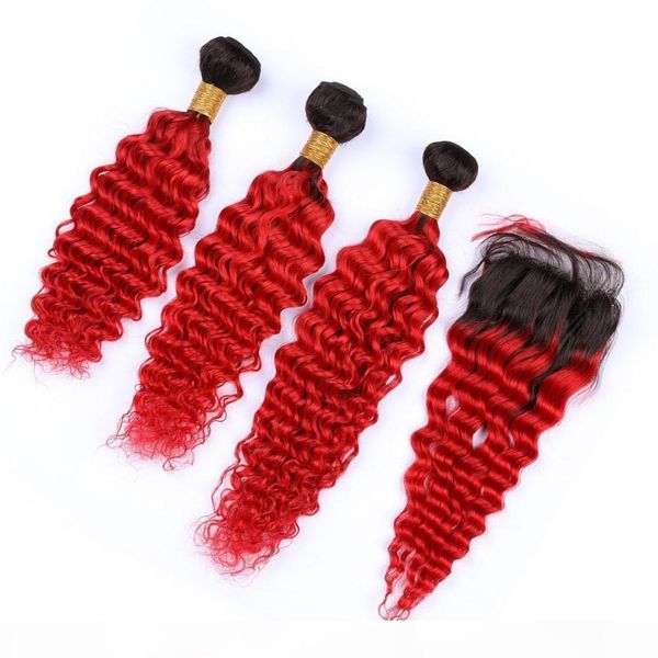 #1b red ombre deep wave peruvian hair weaves with 4x4 front lace closure black to red ombre wavy human hair bundles with closure, Black;brown
#1b red ombre deep wave peruvian hair weaves with 4x4 front lace closure black to red ombre wavy human hair bundles with closure, Black;brown