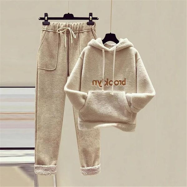 women's two piece pants plus size women hoodies artificial lamb wool 2pcs set ladies pocket warm thicken pullover sweatshirts high wais, White
women's two piece pants plus size women hoodies artificial lamb wool 2pcs set ladies pocket warm thicken pullover sweatshirts high wais, White
