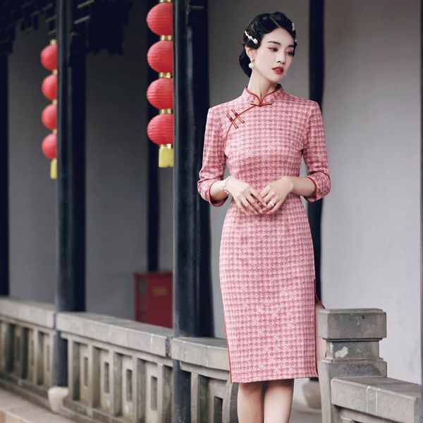 ethnic clothing chinese traditional classic women mandarin collar suede qipao autumn winter plaid print slim cheongsam vestidos, Red
ethnic clothing chinese traditional classic women mandarin collar suede qipao autumn winter plaid print slim cheongsam vestidos, Red