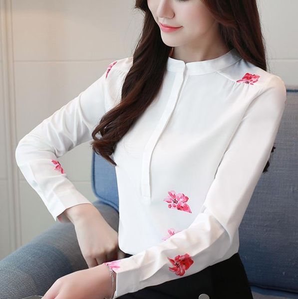 women's blouses & shirts ladies chiffon blouse long sleeved casual blusa feminina stand collar elegant flower printed women shirt v ne, White
women's blouses & shirts ladies chiffon blouse long sleeved casual blusa feminina stand collar elegant flower printed women shirt v ne, White