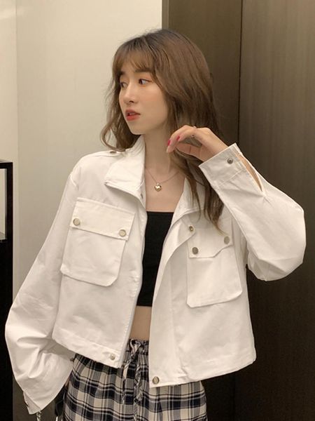 women's jackets 2021 korean style loose casual women coat bf spring autumn short drawstring fashion pocket students clothes, Black;brown
women's jackets 2021 korean style loose casual women coat bf spring autumn short drawstring fashion pocket students clothes, Black;brown