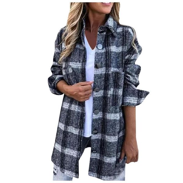 Women's Jackets Vintage Oversize Plaid Boyfriend Tunic Shirt Women Casual Korean Long Sleeve Top Female Street Blouse Shirts Pockets Jacket, Black;brown 
Women's Jackets Vintage Oversize Plaid Boyfriend Tunic Shirt Women Casual Korean Long Sleeve Top Female Street Blouse Shirts Pockets Jacket, Black;brown