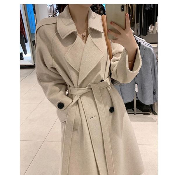women's wool & blends women autumn winter long cashmere woolen coat sleeve bandage elegant overcoat outwear jacket cloak, Black
women's wool & blends women autumn winter long cashmere woolen coat sleeve bandage elegant overcoat outwear jacket cloak, Black