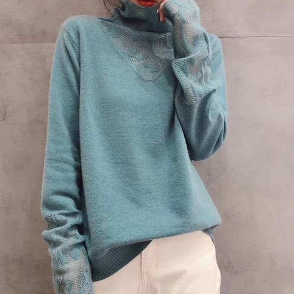 women's sweaters fall/winter 2021 high neck knitwear slim long sleeve sweater lace stitching bottoming shirt for women, White;black
women's sweaters fall/winter 2021 high neck knitwear slim long sleeve sweater lace stitching bottoming shirt for women, White;black