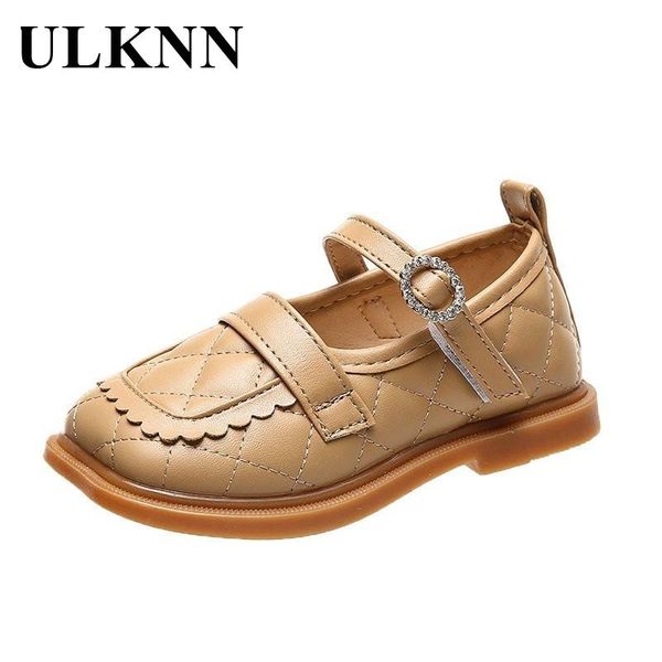flat shoes ulknn children' leather casual girls baby toddler outdoor square head kids non-slip single princess, Black;grey