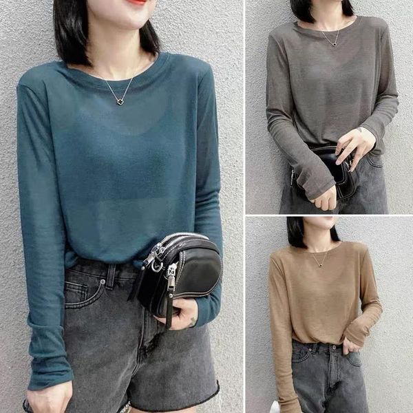 women's t-shirt pure color round collar silk skin-friendly korean version long sleeves versatile spring and autumn thin jacket, White
women's t-shirt pure color round collar silk skin-friendly korean version long sleeves versatile spring and autumn thin jacket, White