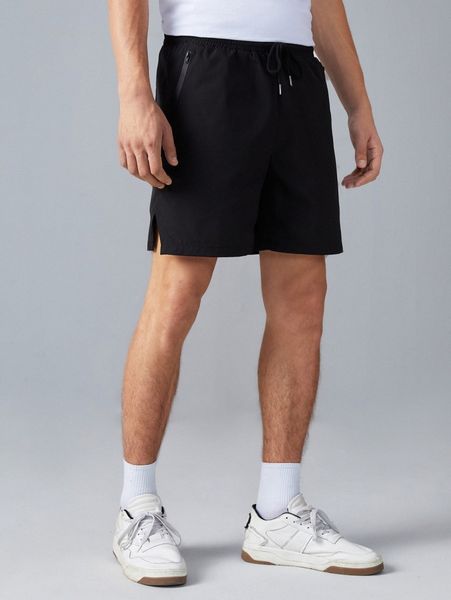 men zip pocket slit hem drawstring waist shorts u3ik#, Black 
men zip pocket slit hem drawstring waist shorts u3ik#, Black