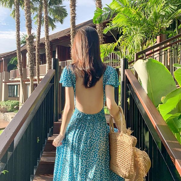 bohemian printed blue backless women camis summer floral beach vacation dress female v neck irregular vestidos, White
bohemian printed blue backless women camis summer floral beach vacation dress female v neck irregular vestidos, White