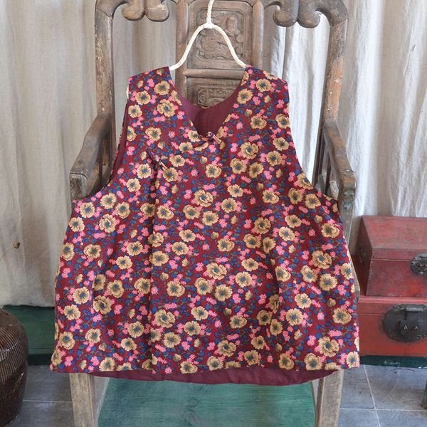 women's pure cotton small broken flower vest sewn buckle with in winter, White
women's pure cotton small broken flower vest sewn buckle with in winter, White