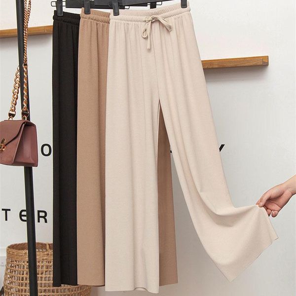 women's pants & capris spring autumn solid straight women drawstring elastic high waist loose knitted wide leg casual female trousers, Black;white
women's pants & capris spring autumn solid straight women drawstring elastic high waist loose knitted wide leg casual female trousers, Black;white