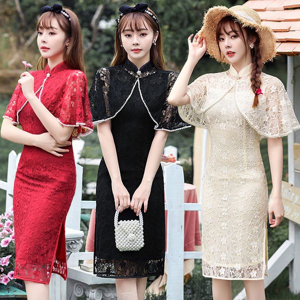 summer chiffon knee-length sleeveless qipao and lace shawl traditional chinese women dress daily cheongsam, Red
summer chiffon knee-length sleeveless qipao and lace shawl traditional chinese women dress daily cheongsam, Red