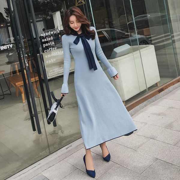casual dresses 2021 autumn winter elegant women long knitted dress flare sleeve thick warm sweater fashion sashes maxi, Black;gray 
casual dresses 2021 autumn winter elegant women long knitted dress flare sleeve thick warm sweater fashion sashes maxi, Black;gray