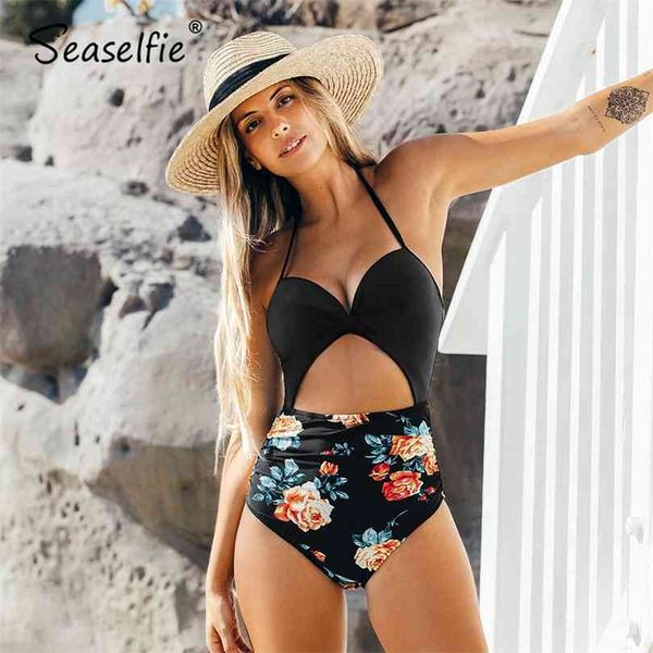 seaselfie black floral print halter swimsuit women cutout lace up beachwear swimming suit summer swimwear 210712, White;black
seaselfie black floral print halter swimsuit women cutout lace up beachwear swimming suit summer swimwear 210712, White;black