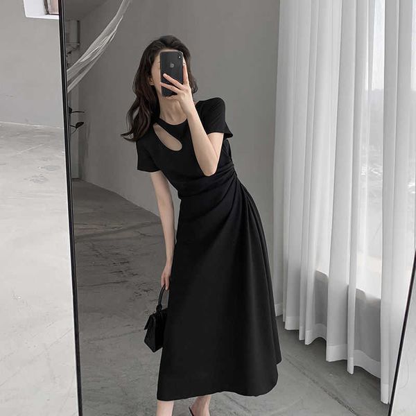 dress summer yellow 2021 design round neck fashion short sleeve show thin temperament mid long skirt woman, Black;gray
dress summer yellow 2021 design round neck fashion short sleeve show thin temperament mid long skirt woman, Black;gray