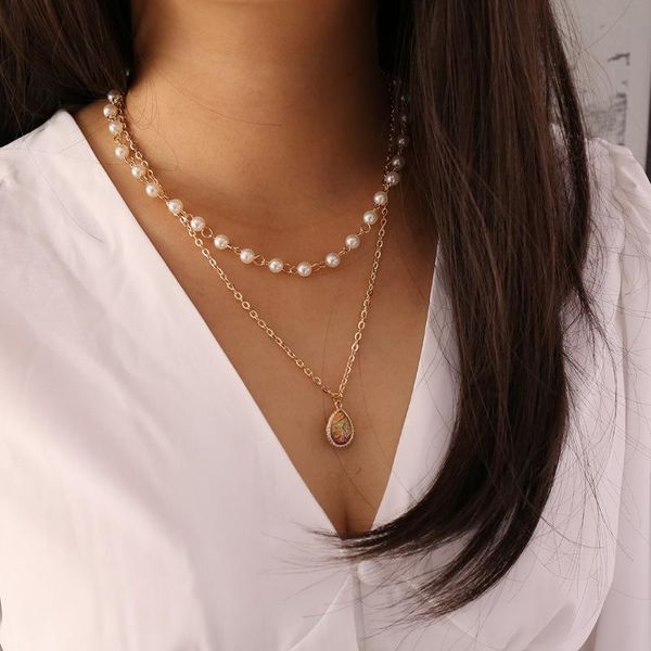 pendant necklaces 1pc product pearl semi-precious stone multilayer necklace female creative ins lady clavicle chain, Silver
pendant necklaces 1pc product pearl semi-precious stone multilayer necklace female creative ins lady clavicle chain, Silver
