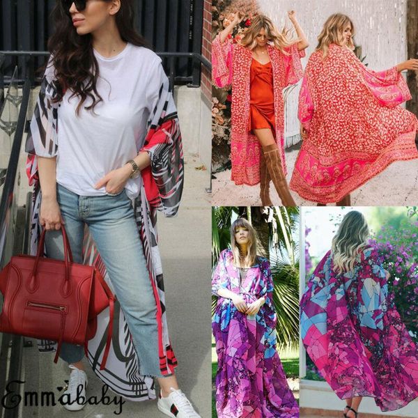 women boho floral printed long blouse loose shawl kimono cardigan long sleeve summer beach cover up shirt outwear coat, White
women boho floral printed long blouse loose shawl kimono cardigan long sleeve summer beach cover up shirt outwear coat, White
