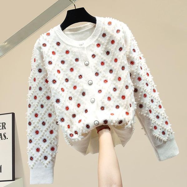 women's knits & tees 2021 spring embroidery pearls beading sweet cardigan women o-neck warm knitted sweater fashion elegant, White
women's knits & tees 2021 spring embroidery pearls beading sweet cardigan women o-neck warm knitted sweater fashion elegant, White