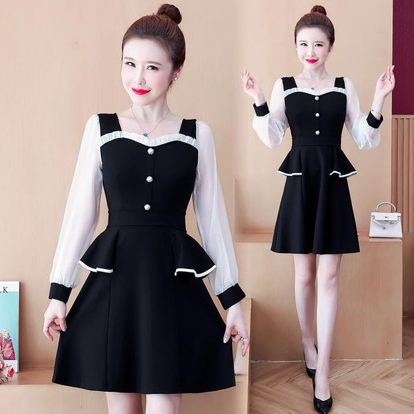 casual dresses korean fashion clothing woman party vintage plus big size women's clothes 2021 black chiffon stitch female a6142, Black;gray
casual dresses korean fashion clothing woman party vintage plus big size women's clothes 2021 black chiffon stitch female a6142, Black;gray