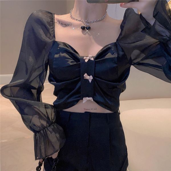 2021 new satin court square collar short chiffon women's autumn design sense niche shirt black long sleeve 721i, White
2021 new satin court square collar short chiffon women's autumn design sense niche shirt black long sleeve 721i, White