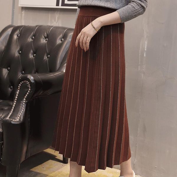 skirts fashion womens elegant long pleated skirt high waist sh918, Black