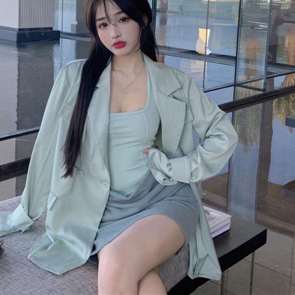 women's jackets spring and autumn satin coat loose shirt thin suit sun protection jacket + stitching dress two-piece women, Black;brown
women's jackets spring and autumn satin coat loose shirt thin suit sun protection jacket + stitching dress two-piece women, Black;brown