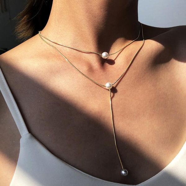 chains fashion trend pearl pendant collarbone chain necklace, Silver
chains fashion trend pearl pendant collarbone chain necklace, Silver
