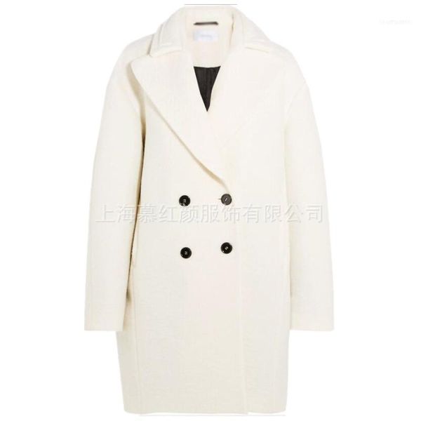 women's wool & blends white double breasted woolen coat women notched lapel loose long thick warm coat1, Black
women's wool & blends white double breasted woolen coat women notched lapel loose long thick warm coat1, Black