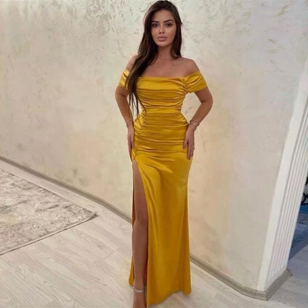 party dresses satin floor length prom dress simple off shoulder asymmetrical slit gown for woman sleeveless pleat boat neck vestidos, White;black
party dresses satin floor length prom dress simple off shoulder asymmetrical slit gown for woman sleeveless pleat boat neck vestidos, White;black