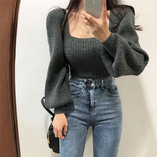 women's sweaters square collar simple solid off-shoulder lantern sleeve all-match sweater for ladies basic knitted pullovers women 2021, White;black
women's sweaters square collar simple solid off-shoulder lantern sleeve all-match sweater for ladies basic knitted pullovers women 2021, White;black
