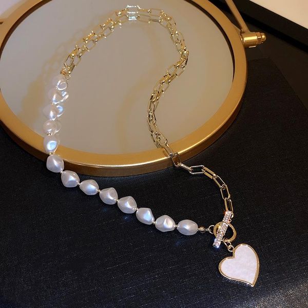 chokers stainless steel chain luxury irregular pearl heart pendant necklace jewelry ot clasp women collar necklaces collars, Golden;silver
chokers stainless steel chain luxury irregular pearl heart pendant necklace jewelry ot clasp women collar necklaces collars, Golden;silver