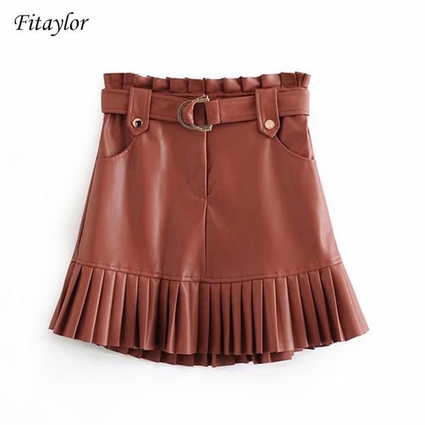 fitaylor women chic pu leather pleated skirt ruffles tie belt waist pocket skirt zipper fly ladies elegnt mini skirts jupe femme 210315, Black
fitaylor women chic pu leather pleated skirt ruffles tie belt waist pocket skirt zipper fly ladies elegnt mini skirts jupe femme 210315, Black