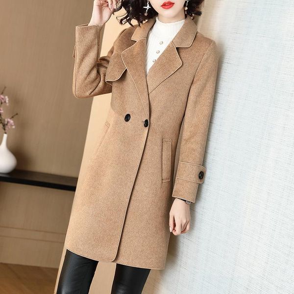 women's wool & blends tweed coat autumn and winter 2021 versatile mid long high-end temperament slim fitting cashmere trend, Black
women's wool & blends tweed coat autumn and winter 2021 versatile mid long high-end temperament slim fitting cashmere trend, Black