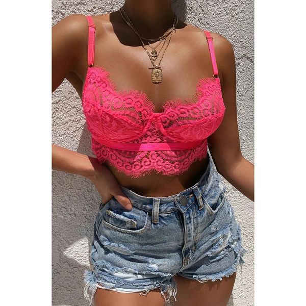 2021 Sexy Eyelash Lace Bralette Summer Crop Tops Solid Spaghetti Strap Vest Patchwork Mesh Hollow Out Cropped Tops, Black
2021 Sexy Eyelash Lace Bralette Summer Crop Tops Solid Spaghetti Strap Vest Patchwork Mesh Hollow Out Cropped Tops, Black