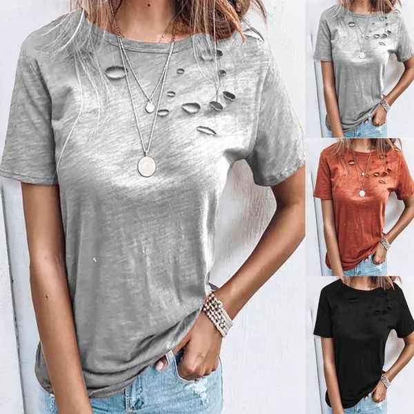 women's t-shirt women summer fashion tee casual ripped short sleeve round neck solid color harajuku female clothes, White
women's t-shirt women summer fashion tee casual ripped short sleeve round neck solid color harajuku female clothes, White