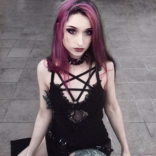 bodycon black camis gothic pentegram hollow out sleeveless lace tank streetwear punk camisoles harajuku top, White
bodycon black camis gothic pentegram hollow out sleeveless lace tank streetwear punk camisoles harajuku top, White