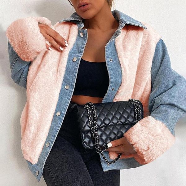 women's jackets faux fur coat female casual warm soft single breasted jacket women plush pocket teddy overcoat fleece denim patchwork, Black;brown
women's jackets faux fur coat female casual warm soft single breasted jacket women plush pocket teddy overcoat fleece denim patchwork, Black;brown