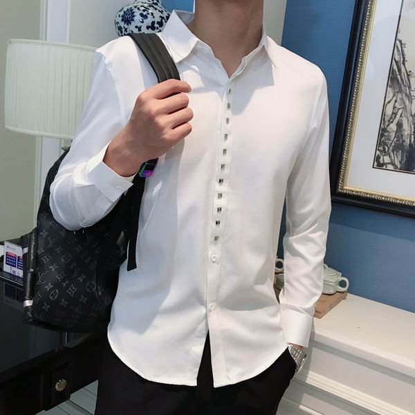 decorative rivet of the men shirs sleeve long solid casual streetwear night club men's clothes chemise homme social party shirt odos, White;black
decorative rivet of the men shirs sleeve long solid casual streetwear night club men's clothes chemise homme social party shirt odos, White;black