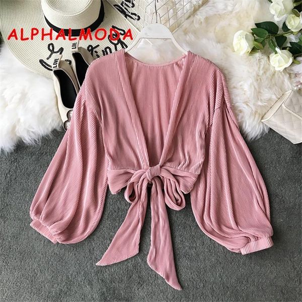 women's blouses & shirts alphalmoda 2021 spring summer v-neck pleated chiffon bow tie sashes lantern sleeve ladies solid fashion outfit, White
women's blouses & shirts alphalmoda 2021 spring summer v-neck pleated chiffon bow tie sashes lantern sleeve ladies solid fashion outfit, White