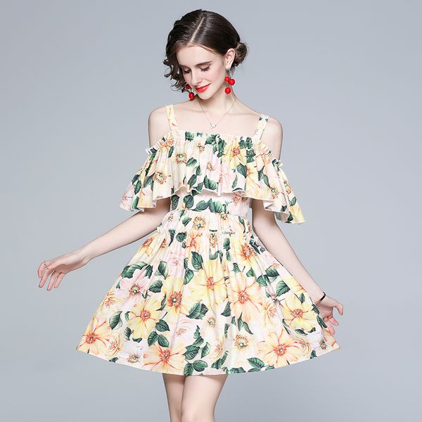 women summer designer elegant floral print dress female ruffle off shoulder spaghetti strap casual beach dresses vestidos 210525, Black;gray
women summer designer elegant floral print dress female ruffle off shoulder spaghetti strap casual beach dresses vestidos 210525, Black;gray