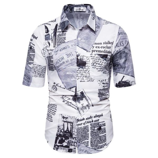 men's casual shirts vintage shirt for men postmark spaper print short sleeve hawaiian streetwear korean clothes blusa masculina, White;black
men's casual shirts vintage shirt for men postmark spaper print short sleeve hawaiian streetwear korean clothes blusa masculina, White;black