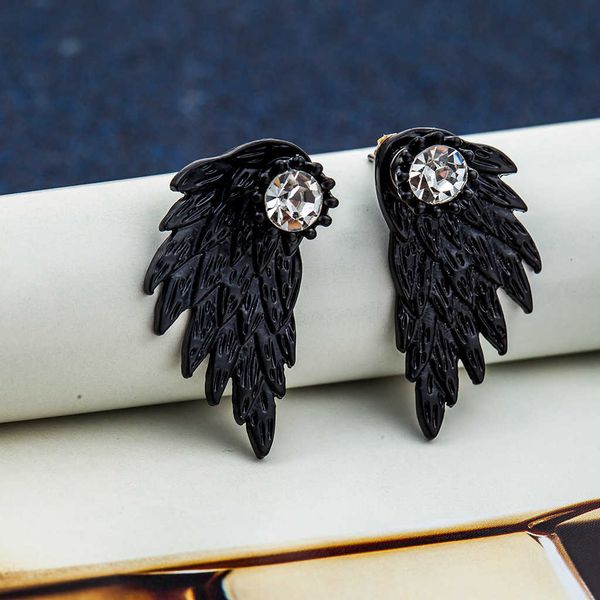 three dimensional angel wing earrings feather inlaid diamond alloy piercing earrings, Golden
three dimensional angel wing earrings feather inlaid diamond alloy piercing earrings, Golden