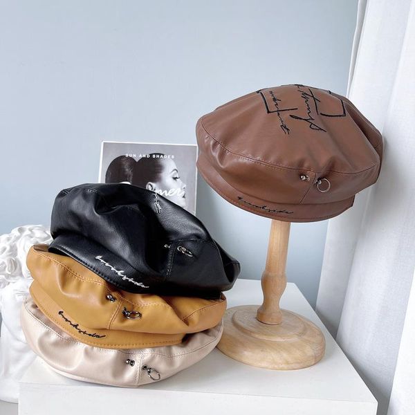 berets autumn winter letter embroidery graffiti beret personality female pu leather retro painter hat casual for women outdoor, Blue;gray
berets autumn winter letter embroidery graffiti beret personality female pu leather retro painter hat casual for women outdoor, Blue;gray