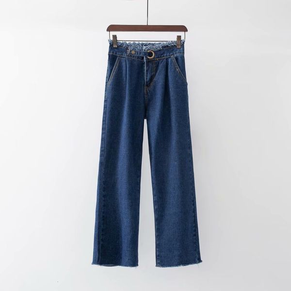 jeans b4537 - korean women's wear adjustable eyelet rough edge wide leg pants for women in spring of 2021, Blue
jeans b4537 - korean women's wear adjustable eyelet rough edge wide leg pants for women in spring of 2021, Blue