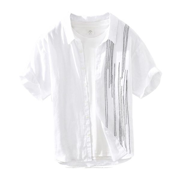 men's casual shirts white striped shirt for men summer pure linen short sleeve thin button up male fashion, White;black
men's casual shirts white striped shirt for men summer pure linen short sleeve thin button up male fashion, White;black