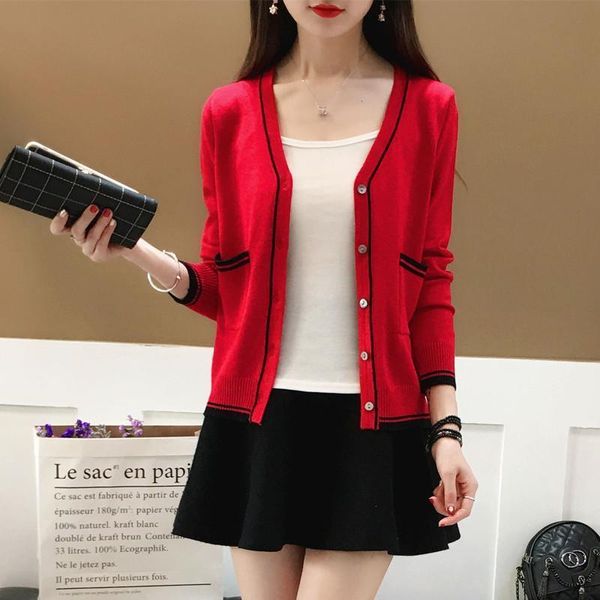jacket women's knitted cardigan spring and autumn new color matching with short v-neck shawl sweater women's top, White
jacket women's knitted cardigan spring and autumn new color matching with short v-neck shawl sweater women's top, White