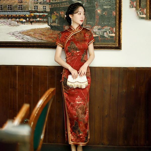 ethnic clothing exquisite print floral rayon cheongsam chinese lady slim long qipao high split formal dress vestidos summer size -4xl, Red
ethnic clothing exquisite print floral rayon cheongsam chinese lady slim long qipao high split formal dress vestidos summer size -4xl, Red