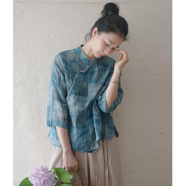 scuwlinen 2021 summer autumn women blouse retro chinese style print stand collar three quarter sleeve loose ramie shirt p255, White
scuwlinen 2021 summer autumn women blouse retro chinese style print stand collar three quarter sleeve loose ramie shirt p255, White